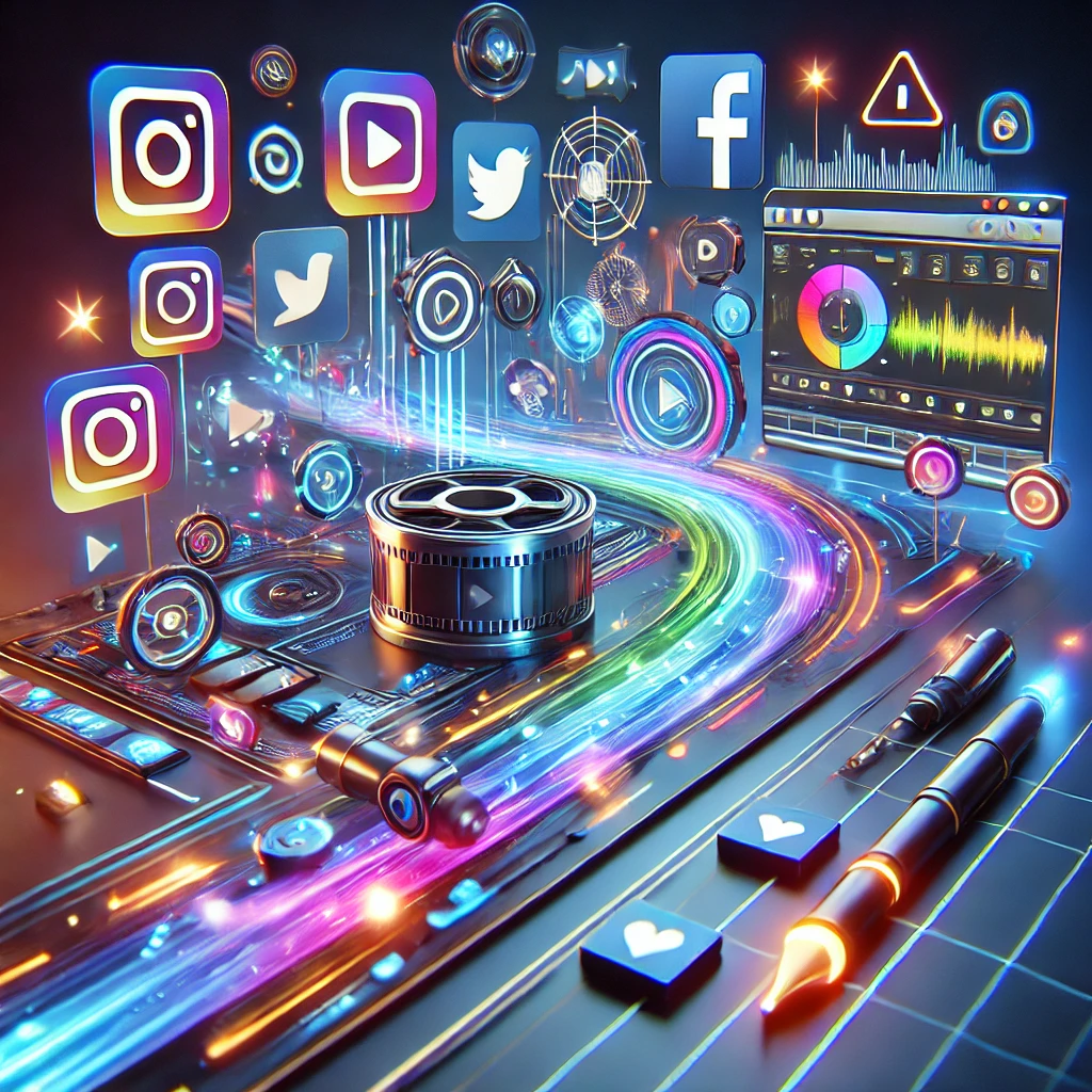 A futuristic and creative 3D abstract design representing Social Media Video Editing. (1)