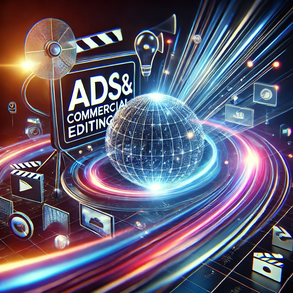 futuristic and creative 3D abstract design representing Ads & Commercial Editing.